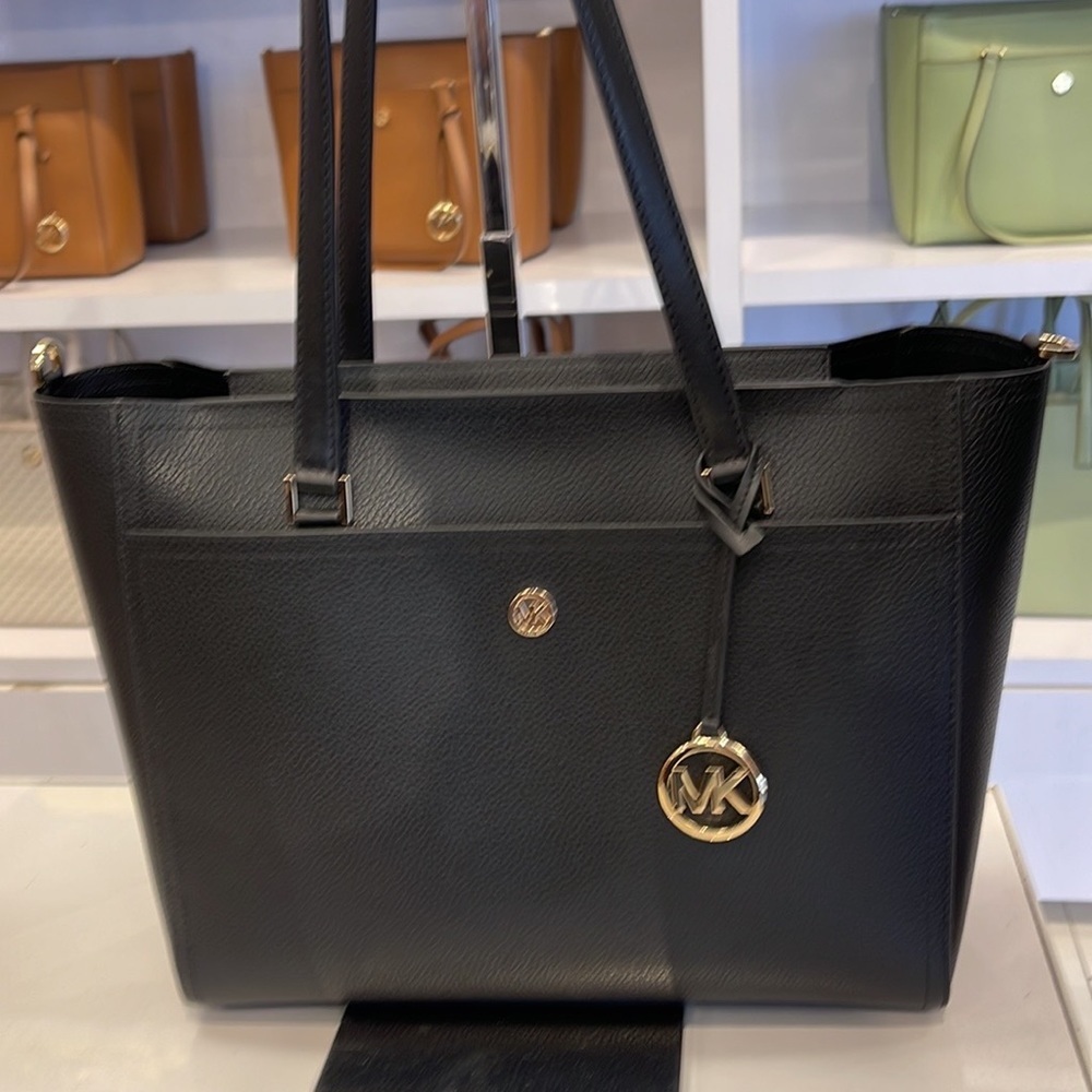 MICHAEL Maisie Large Pebbled Leather 3-in-1 Tote Bag BLACK / BLACK MULTI COLOR - Picture 12 of 16